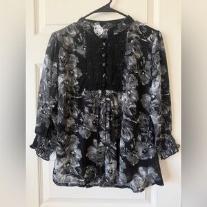 Elegant Black and Gray Floral Women's Blouse